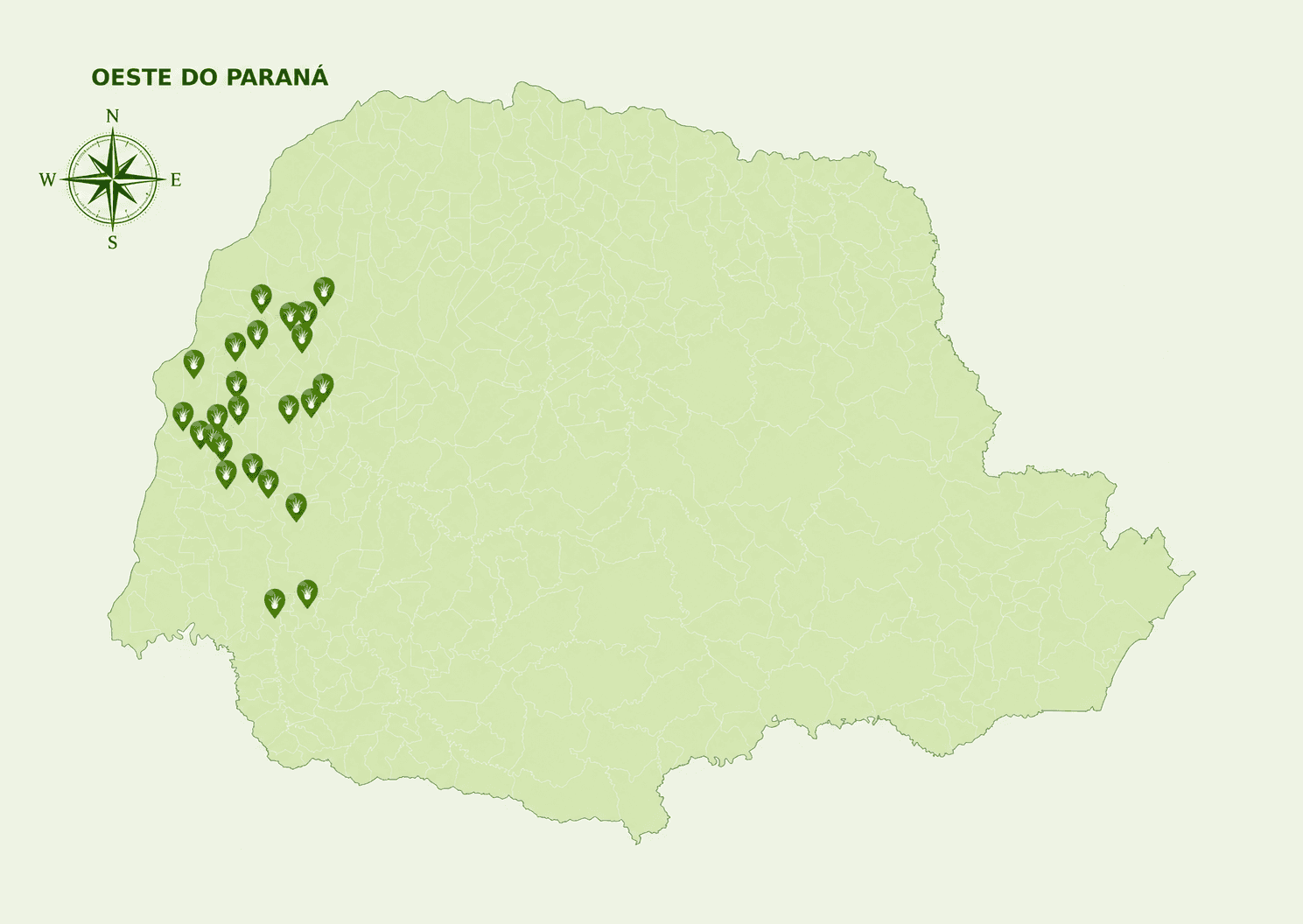 Mapa do Paraná indicando a região atendida pela Grameira Santa Helena